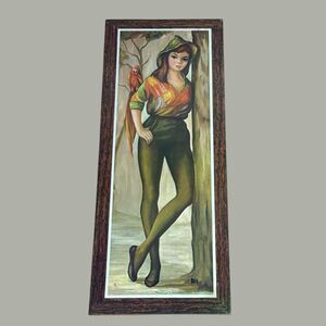 Vtg Jean Maio Harlequin Parrot Woods Woman Girl Litho USA Soroka Sales A.A.K N.Y